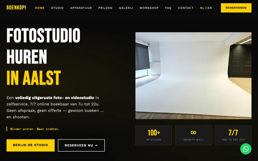 Homepage van Studio BoenkOp, een foto- en videostudio in Aalst